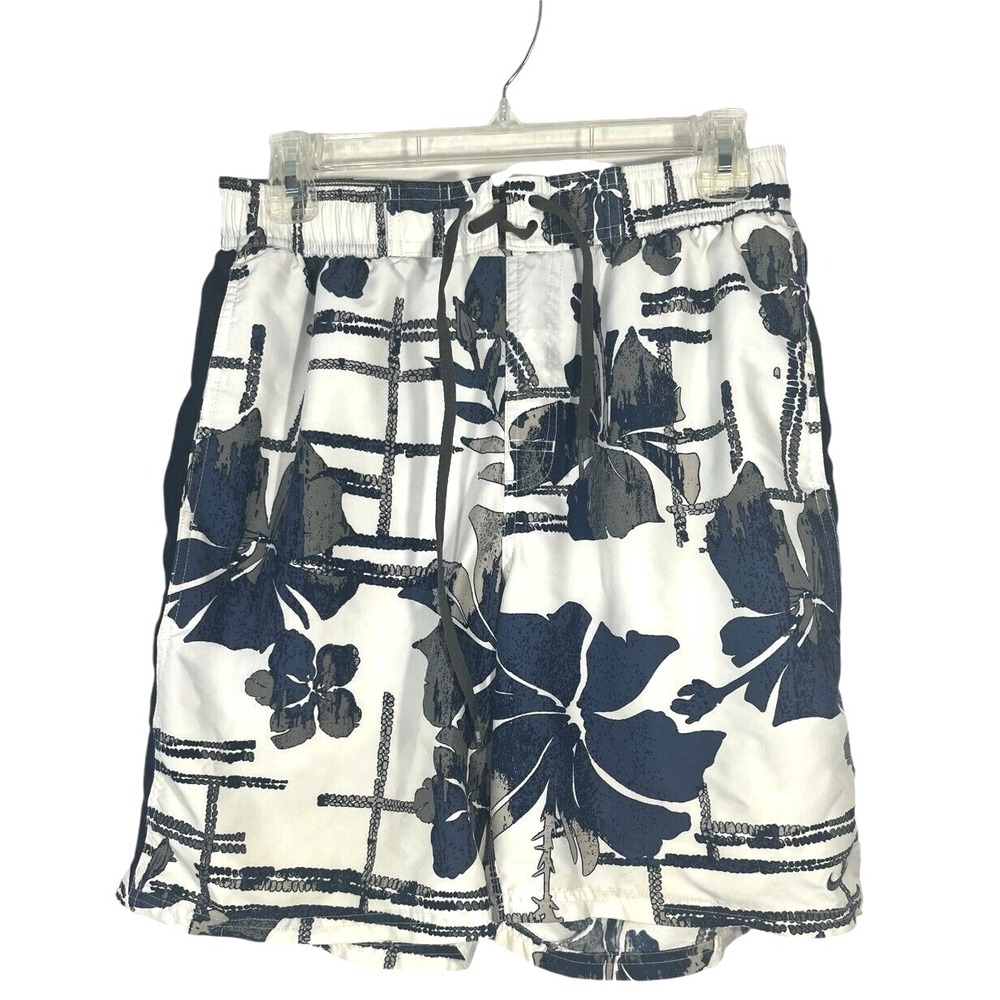 Nike Men's Mesh Lined Swim Trunks Floral Blue/White Size M Elastic Waist
